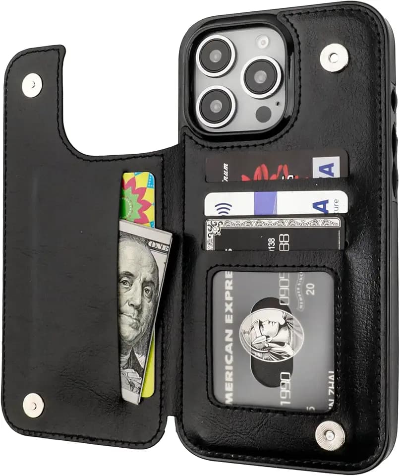 ONETOP for iPhone 16 Pro Max Wallet Case with Credit Card Holder,Black