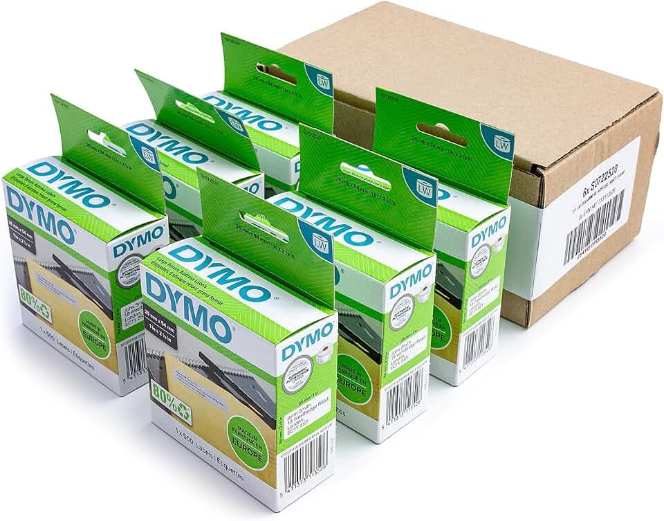Dymo 11352 Große Rücksendeetiketten 25x54mm 500/Rolle permanent selbstklebend 6 Rollen + Stift Geschenk