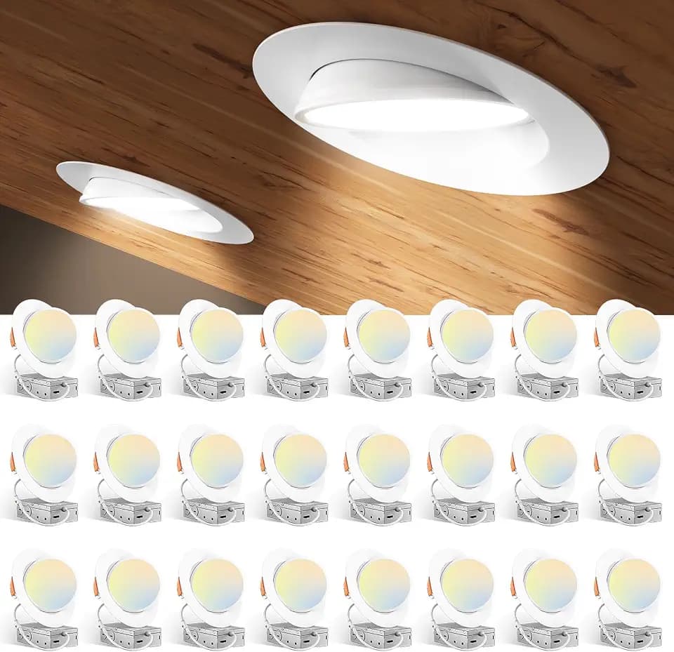 Amico 24 Pack 6 Inch 5CCT Gimbal LED Recessed Ceiling Light