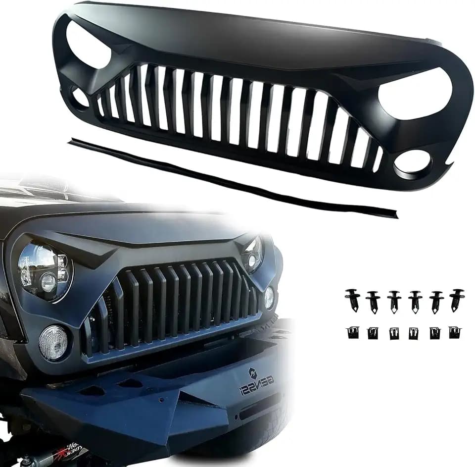 New Front Bumper Grille Grill Matte Black Compatible with 2007-2018 Jeep Wrangler JK
