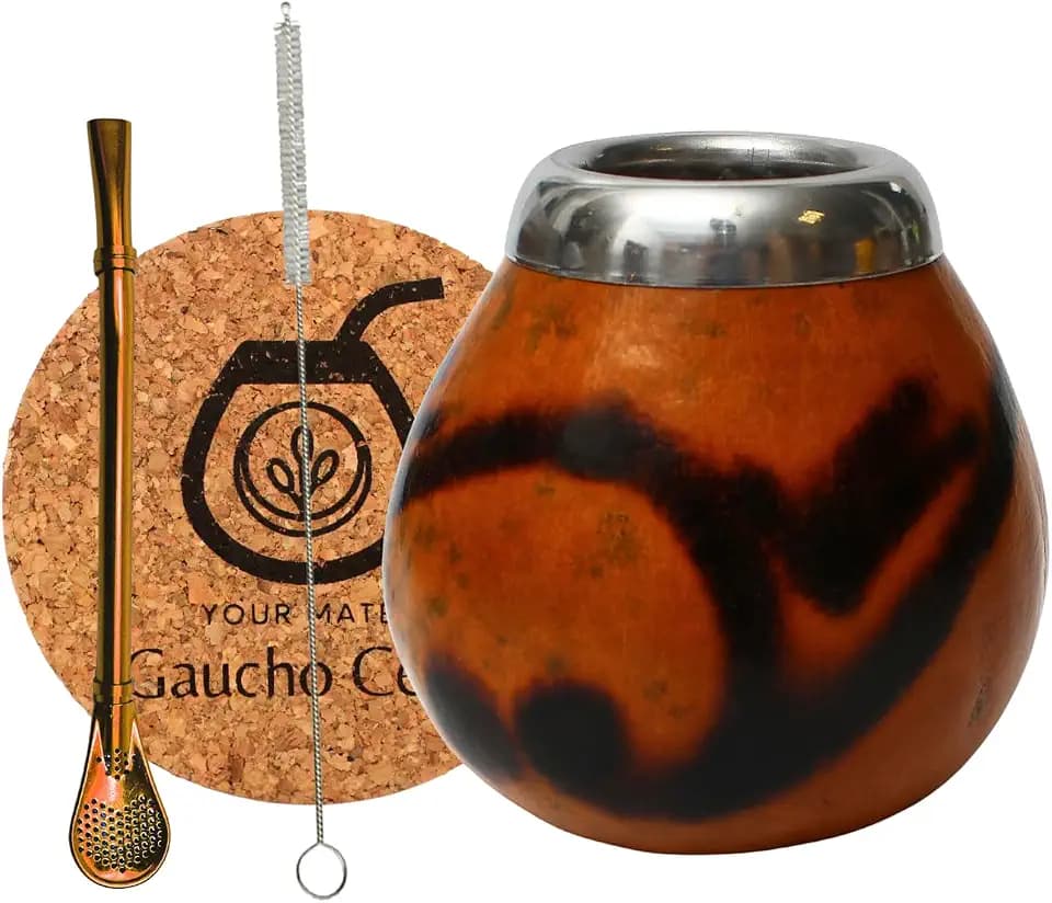 set Natürlichem Kalebassen für Yerba Mate-Tee | Kürbis Tasse und Edelstahl Trinkhalm Bombilla Straw | Accessories - korkpad und, [Natural]