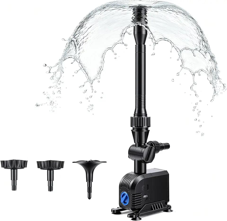 Springbrunnenpumpe 1500L/H mit 7m Netzkabel, 25W Wasserspielpumpe für außen Teichpumpe 3 Düsenim Lieferumfang enthalten in Teich Garten Brunnen Fischbecken Hydrokultur