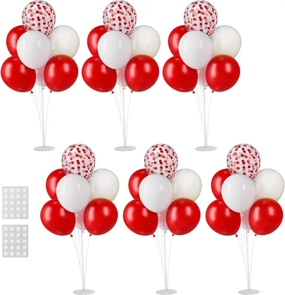 Voircoloria Balloon Stand Kit for Table Party Decor, 6 Sets, Red and White