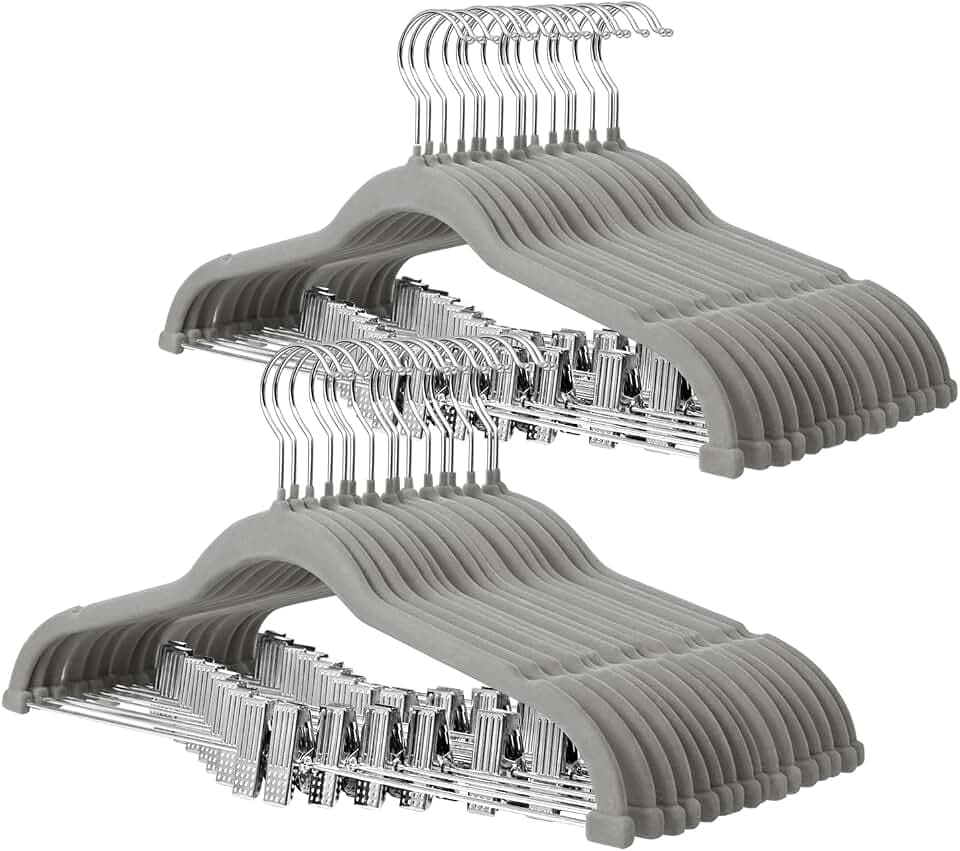 ManGotree 42,7 cm Samt-Hosenbügel mit beweglichen Clips 32 Stück Grau
