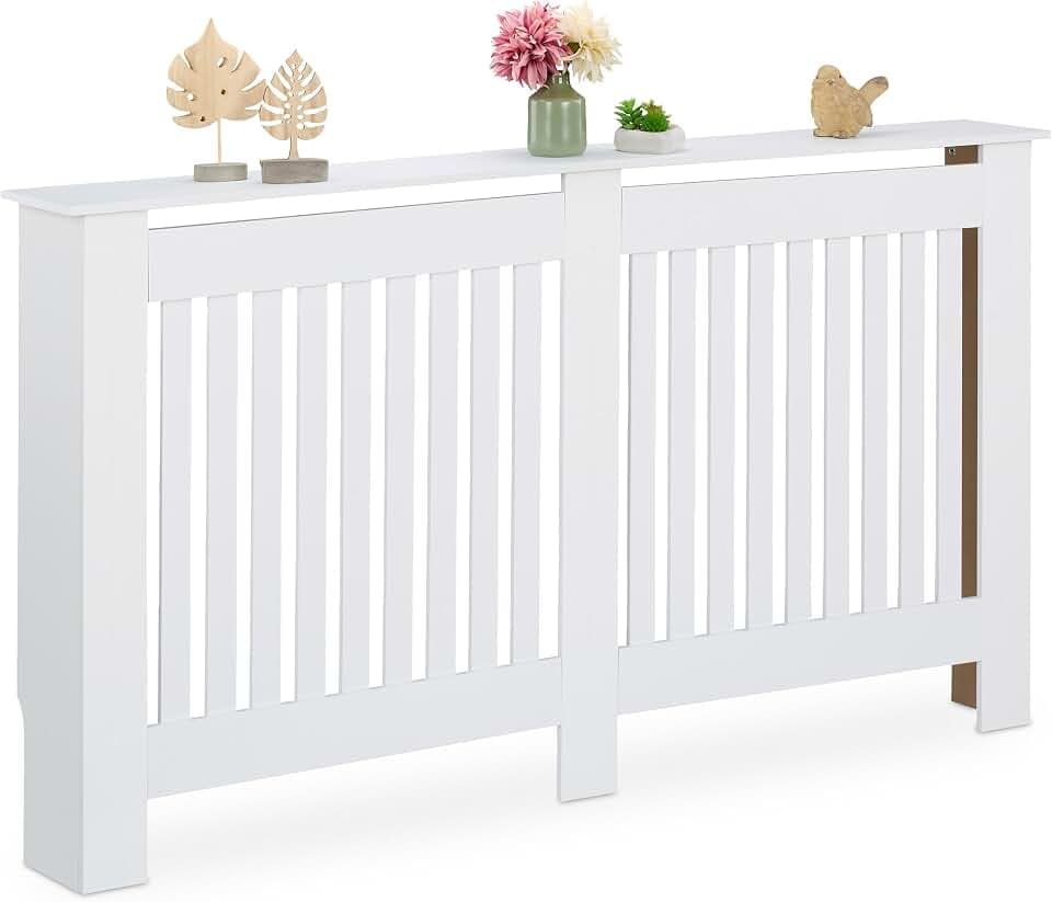 Relaxdays Heizkörperverkleidung, Landhausstil, versch. Größen, für alte Heizkörper, Heizungsabdeckung Regal, MDF, weiß