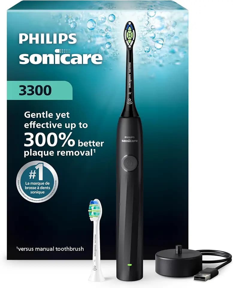 Philips Sonicare 3300 Rechargeable Electric Toothbrush, 2 Brush Head, Black