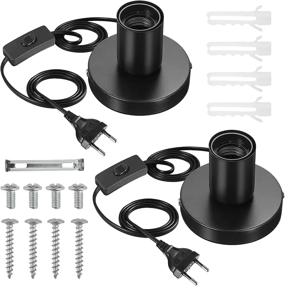 2 Stück E27 Schreibtischlampe Lampenfassung Fassung mit Schalter Lampenfassung E27 mit 1,8m Netzkabel Tischlampenfuß mit EU-Stecker für Schlafzimmer Wohnzimmer Lighting Decor