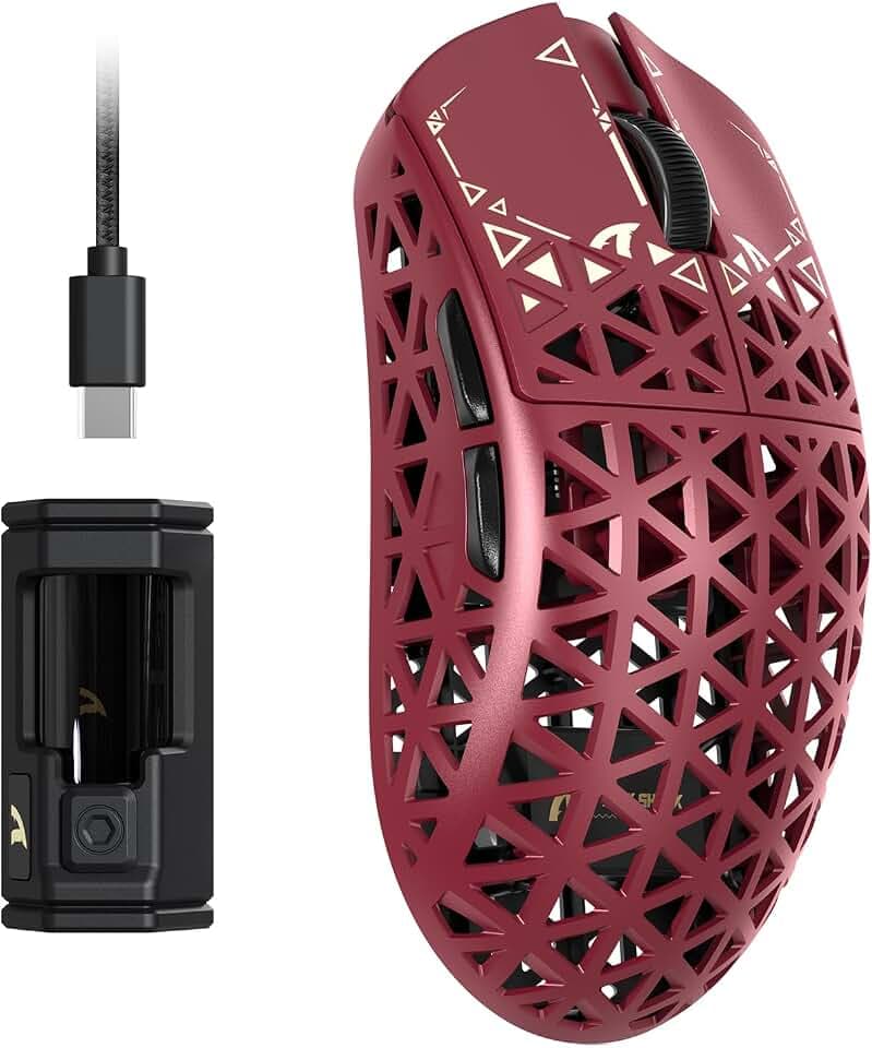 ATTACK SHARK R5 Ultra Carbonfaser HyperSpeed Kabellose Gaming-Maus, 39g ultraleichte Maus, 2,4G/BT/USB-C Kabelgebunden, PAW3950MAX Sensor, 8000Hz Kabellose Abtastrate, 42000DPI,Win/Mac– Rot