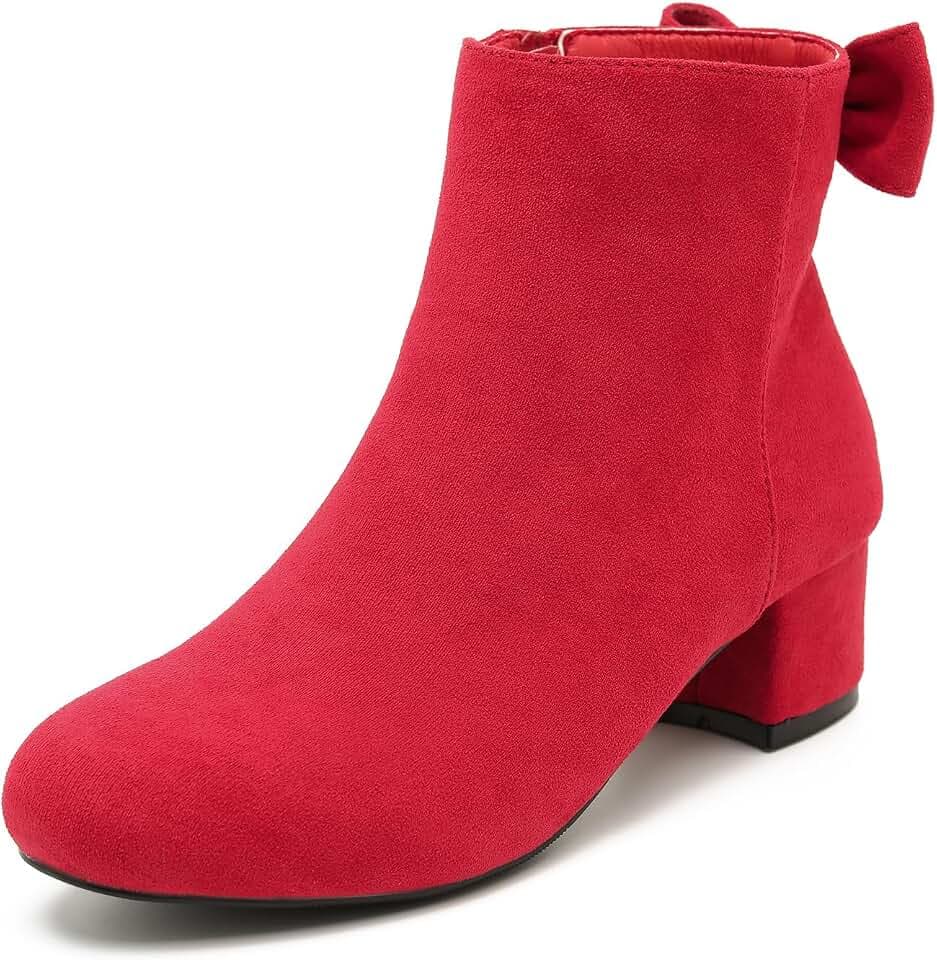 Women's Bow Ankle Boots Low Chunky Heel Short Dress Booties