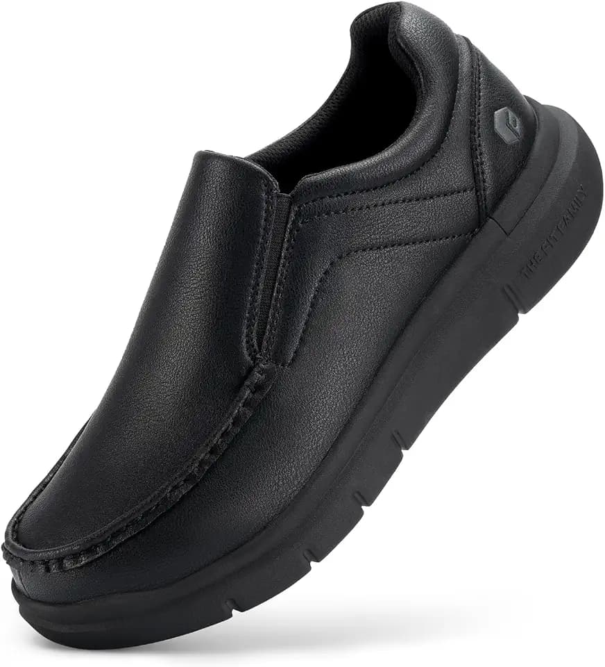 FitVille Wide Slip on Shoes for Men Black Dress Shoes Leather Loafers Business Casual Shoes, Comfortable Simple Shoes - EasyWalk V1