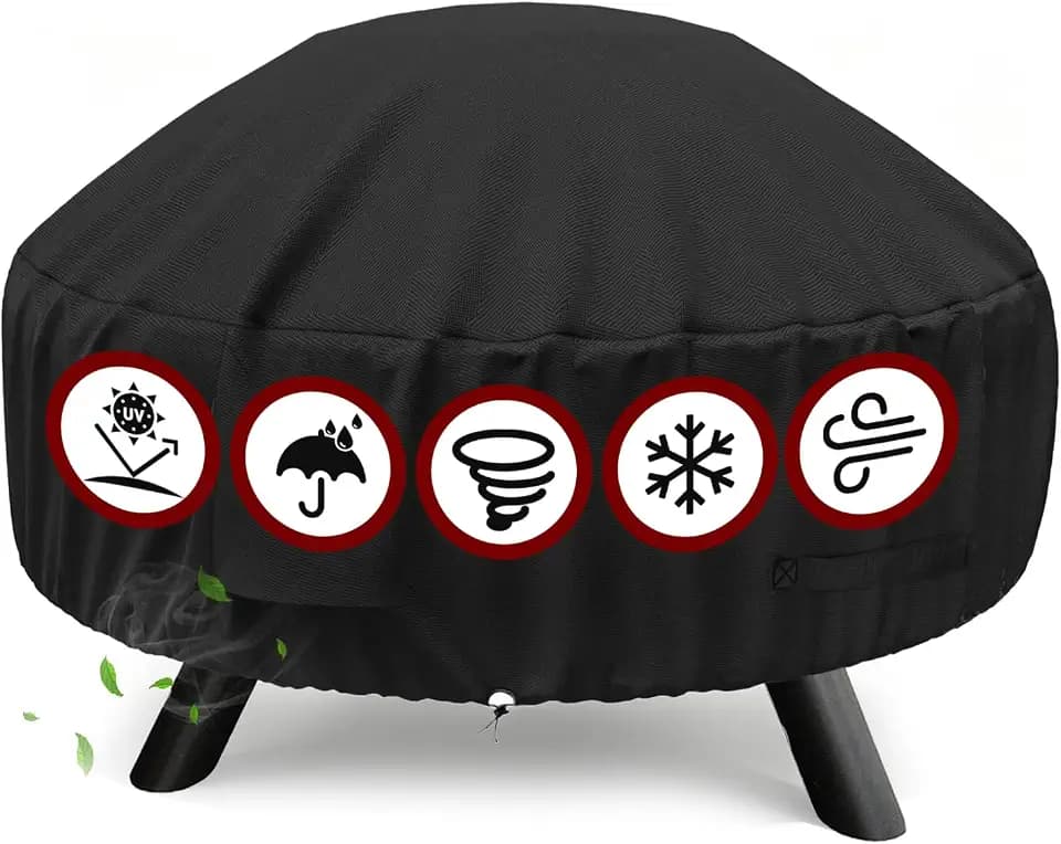 SHINESTAR Round Fire Pit Cover for 22-32 Inch Fire Pit - Waterproof and Windproof, with Straps and Built-in Vents, 32 Dia x 13.5 H, Black