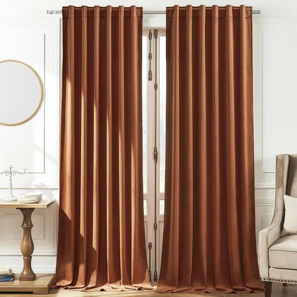 Timeper Burnt Orange Velvet Blackout Curtains 52x84 inches, 2Pcs, Back Tab