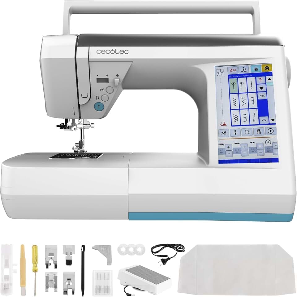 Cecotec Nähmaschine BelleCouture 36000 Control, 7" Touchscreen mehrsprachig, LED-Licht, 360 Stiche inkl. Buchstaben/Zahlen, PedalFree, TwinNeedle, automatischer Einfädler, Fadenabschneider