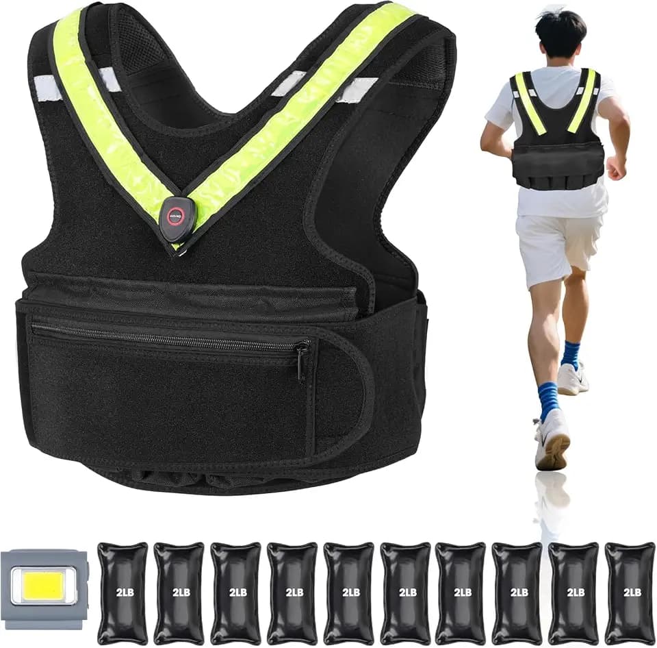 Gewichtsweste für Damen Weighted Vest für Sport und Laufen mit reflektierendem LED Gürtel und Außenscheinwerfer Gewichtsweste Verstellbare Trainingsweste bis 4.5kg oder 9.07kg