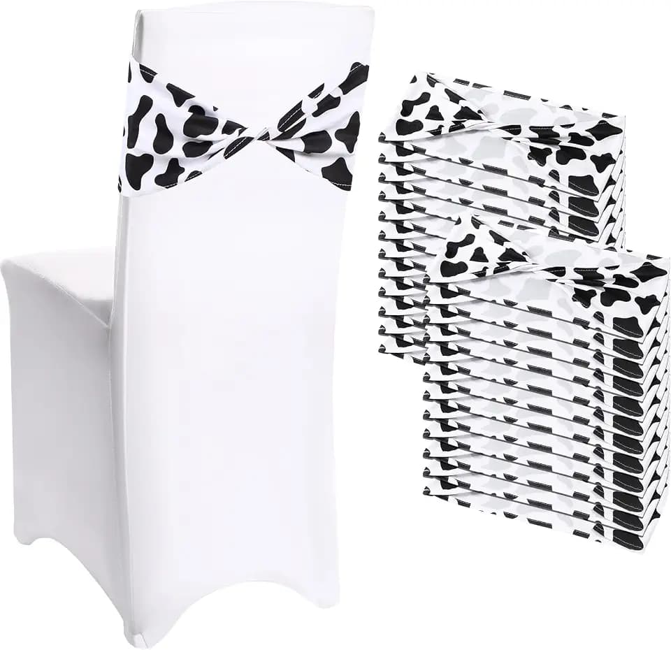 Newwiee 36 Pcs Cow Stripe Chair Sashes Spandex Animal Print Bow Bands
