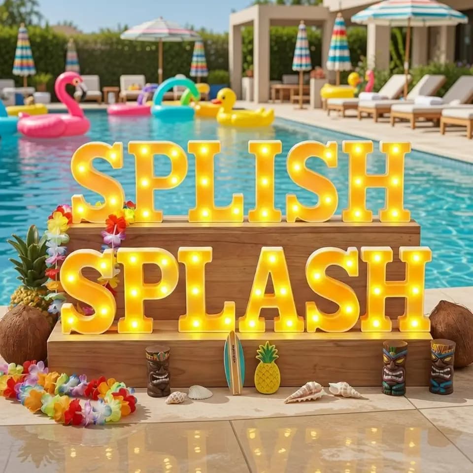 Honoson 12 Pcs Summer Splish Splash Pool Party Decorations Light up Sign