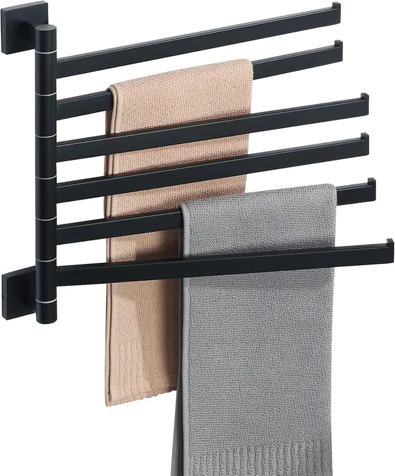 Alise 6 Arm Swivel Towel Rack, Matte Black Swivel Out Towel Bar, 13.6 Inch