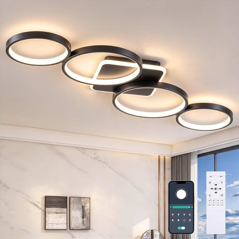 94cm LED Deckenleuchte Dimmbar Wohnzimmer Deckenlampe Schwarz, 54W