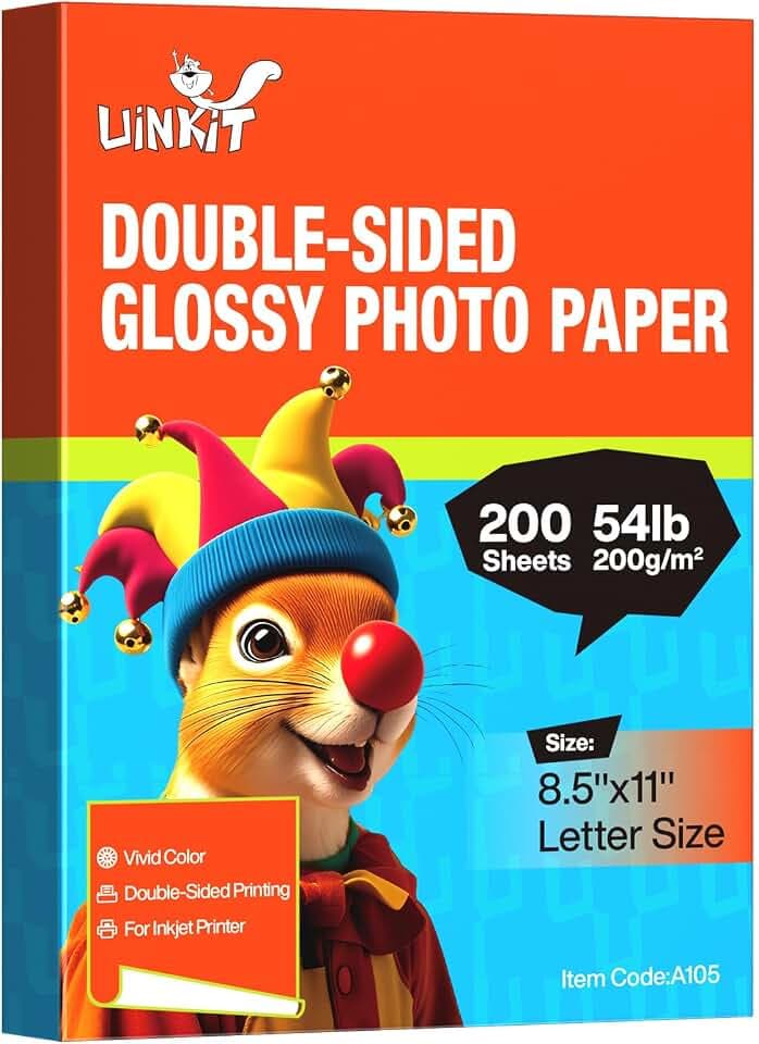 Uinkit Double-Sided Glossy Inkjet Photo Paper 8.5x11, 200 Sheets, 200gsm
