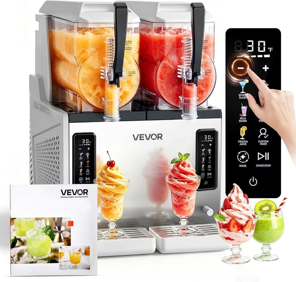 VEVOR Slush Maschine 2 x 3 L, Slusheis Eisbereiter 450 W (kein Eis nötig), Elektrische Margarita-Maschine mit Selbstreinigungsfunktion, Geeignet für Frozen Margaritas Frappés Milchshakes Shakes