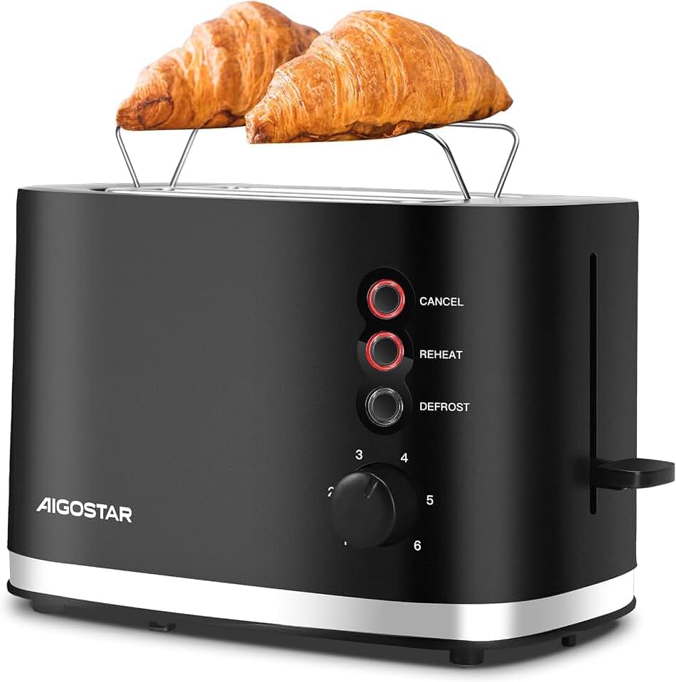 Aigostar Toaster 2 Scheiben mit Brötchenaufsatz, extra breite Toastschlitze