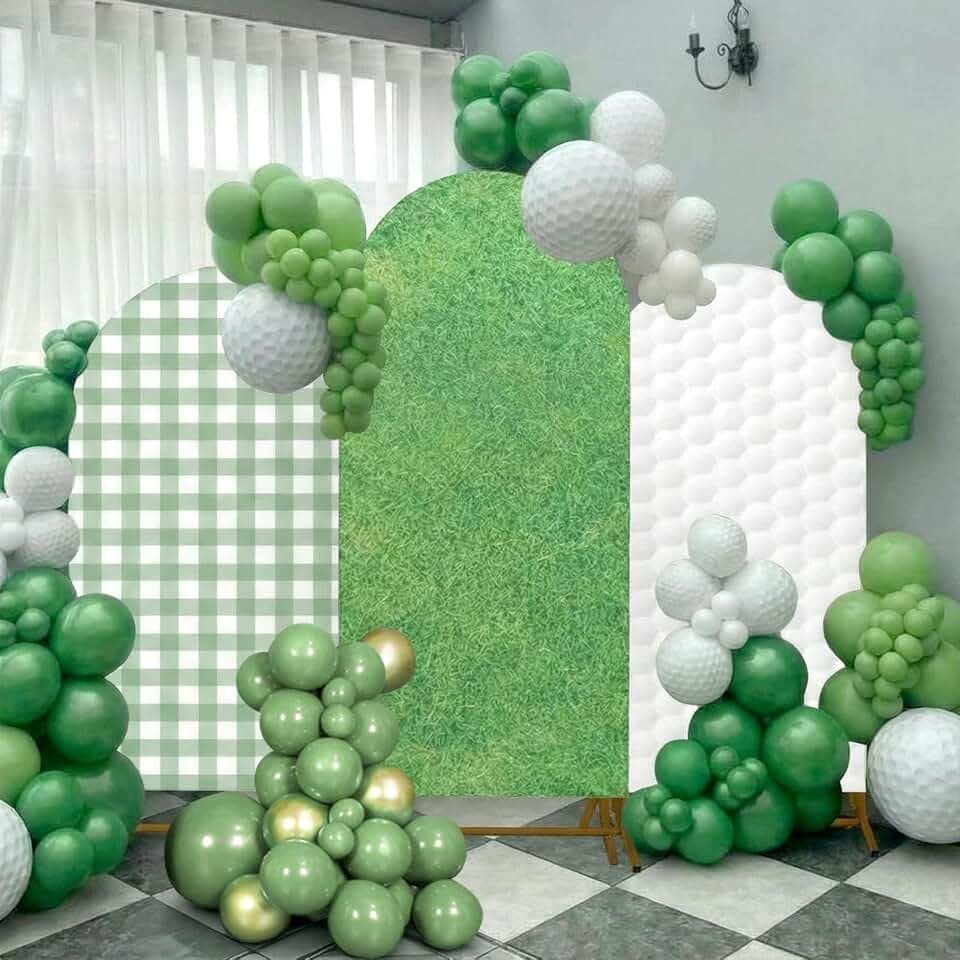Moukeren 3 Pcs Golf Arch Backdrop Cover Golf Party Decorations Sports Theme Birthday Arch Cover 4ft, 5ft, 6ft Spandex Fitted Photo Props Backdrop for Birthday Party Decoration