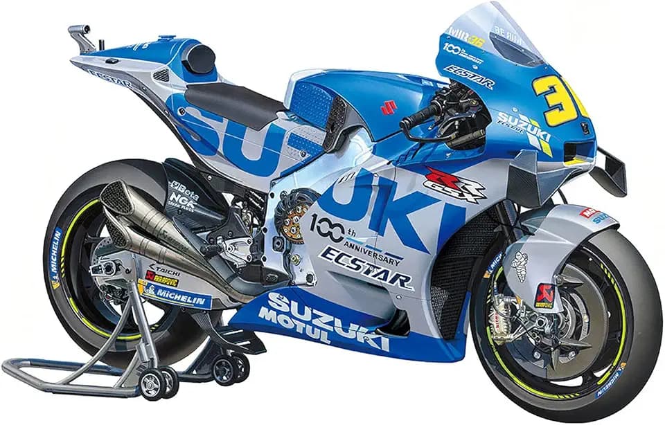 TAMIYA 14139 1:12 Team Suzuki ECSTAR GSX-RR 2020 - originalgetreue Nachbildung, Plastik Bausatz, Basteln, Modellbausatz, Zusammenbauen, unlackiert, Blau/Silber