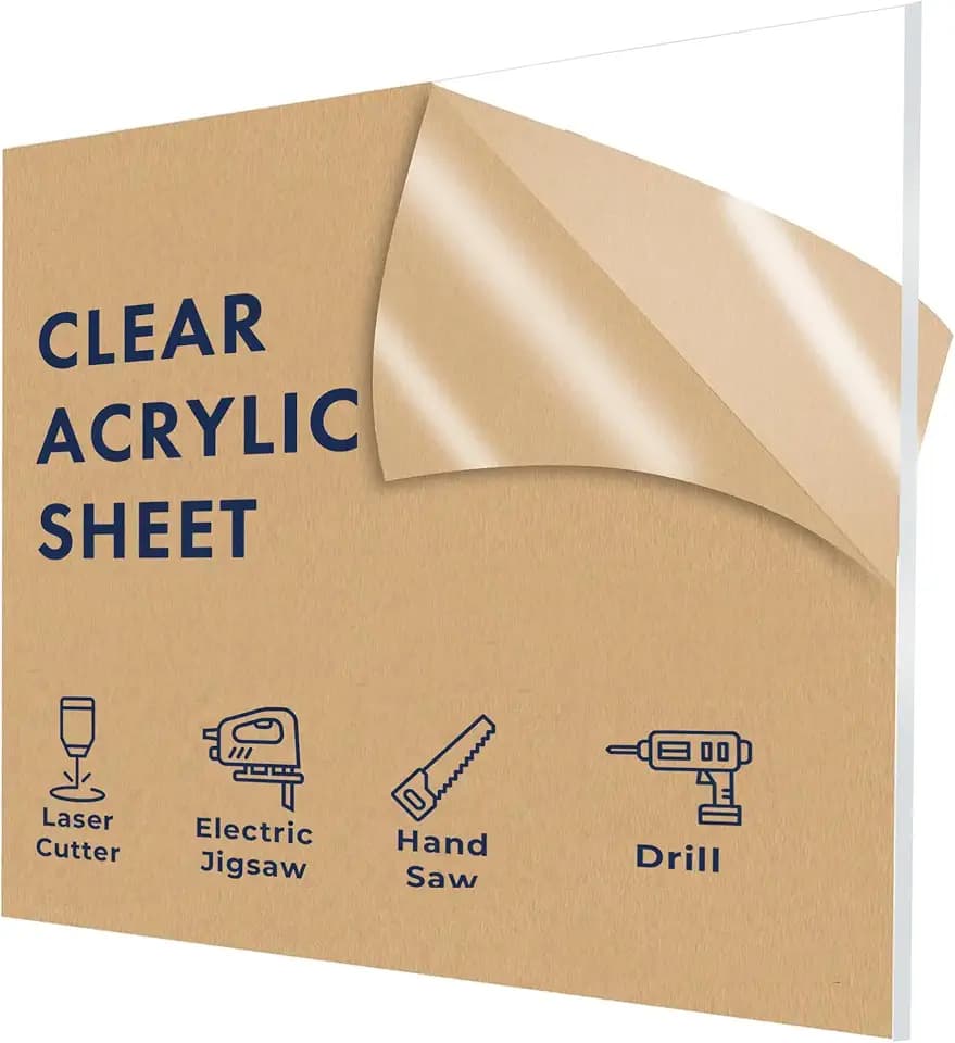 Falken Design Clear Acrylic Sheets - 12" x 12" - 8mm Thick Plexiglass Sheets for DIY Projects, Picture Frames, and Sign Displays - Versatile, Durable & Shatterproof Plastic Sheet