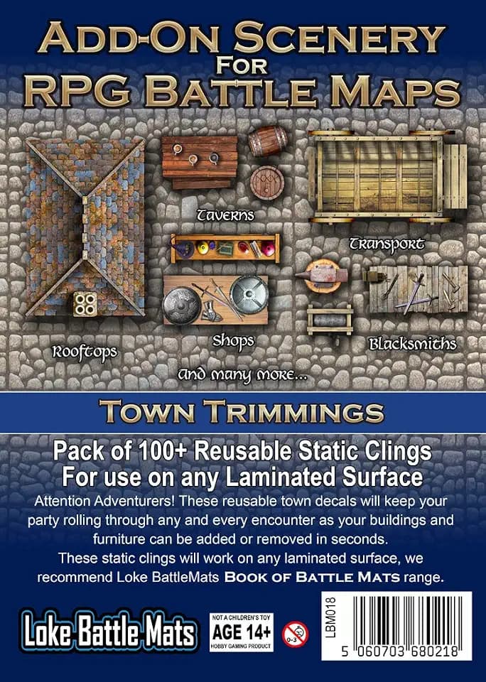 Loke BattleMats RPG Accessories Scenery - Town Trimmings (100+ Reusable Static Clings, Medieval, 1+)