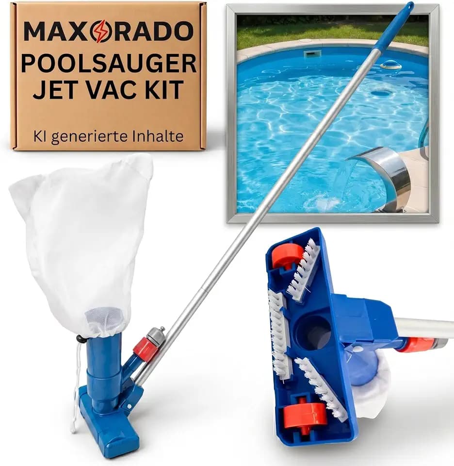 Poolsauger Bodensauger Pooldüse passend für Gardena Gartenschlauch mit Kescher Sieb und Stange I Reinigung Zubehör Pools Schwimmbecken I kompatibel mit Intex kompatibel mit Bestway