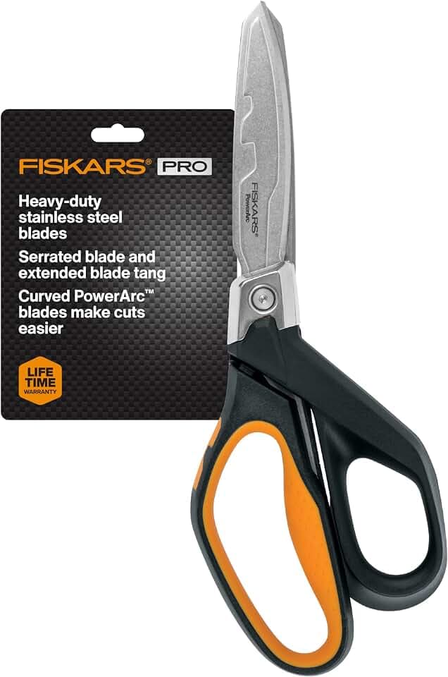 Fiskars Pro 8" PowerArc Shop Shears, Heavy Duty Serrated Utility Scissors