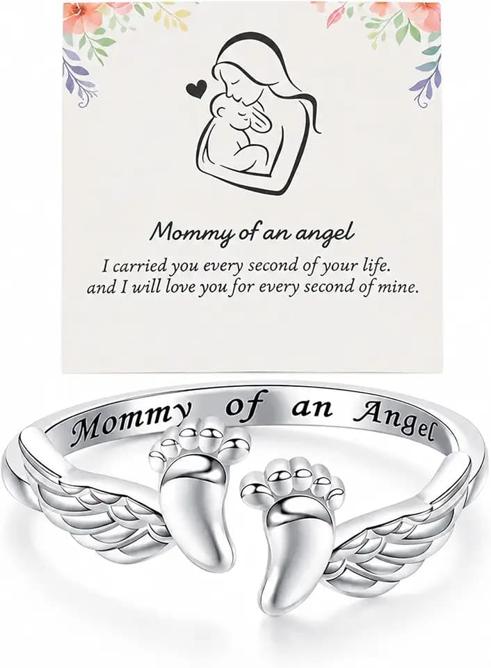 MIFYNN Miscarriage Gifts for Mothers Silver Mommy of an Angel Wing Ring