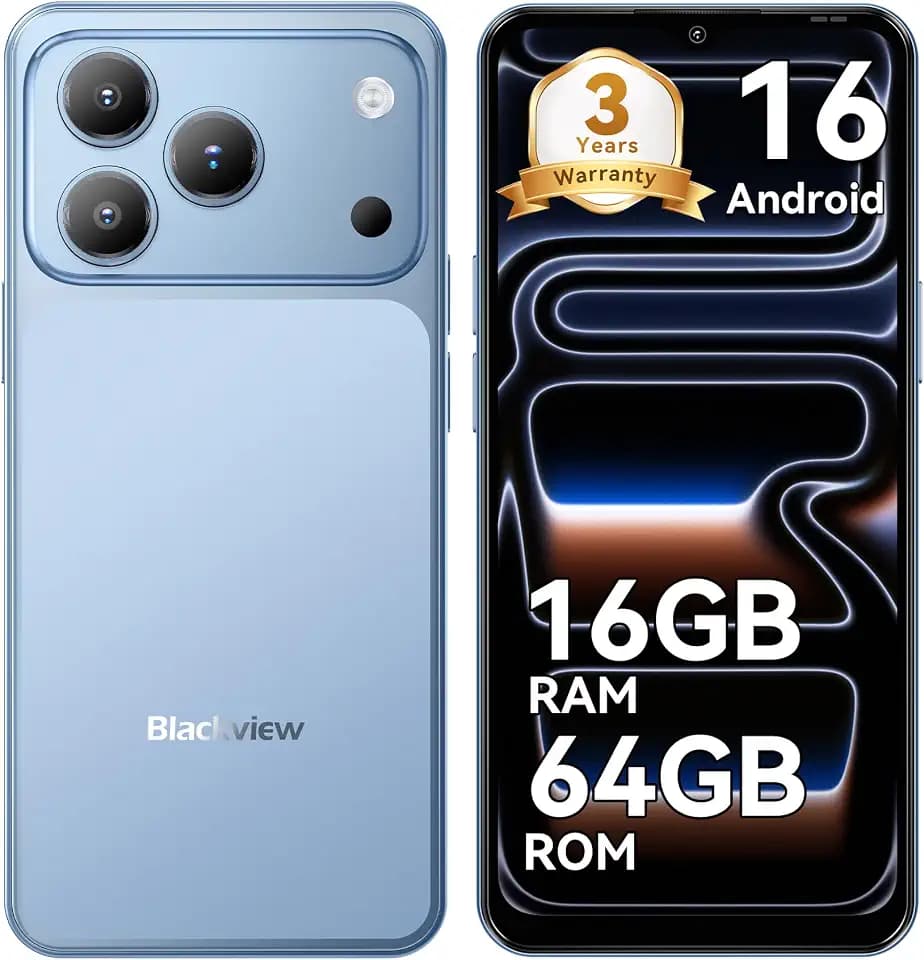 Blackview Wave 7C Smartphone Ohne Vertrag, Android 16 Smartphones 32MP+13MP KI Kamera, 16GB+64GB/2TB, 6.56" Handy Günstig, 5000mAh Simlockfreie Handys, 4G Dual SIM/Face ID/IP54/GPS/3 Jahre Garantie