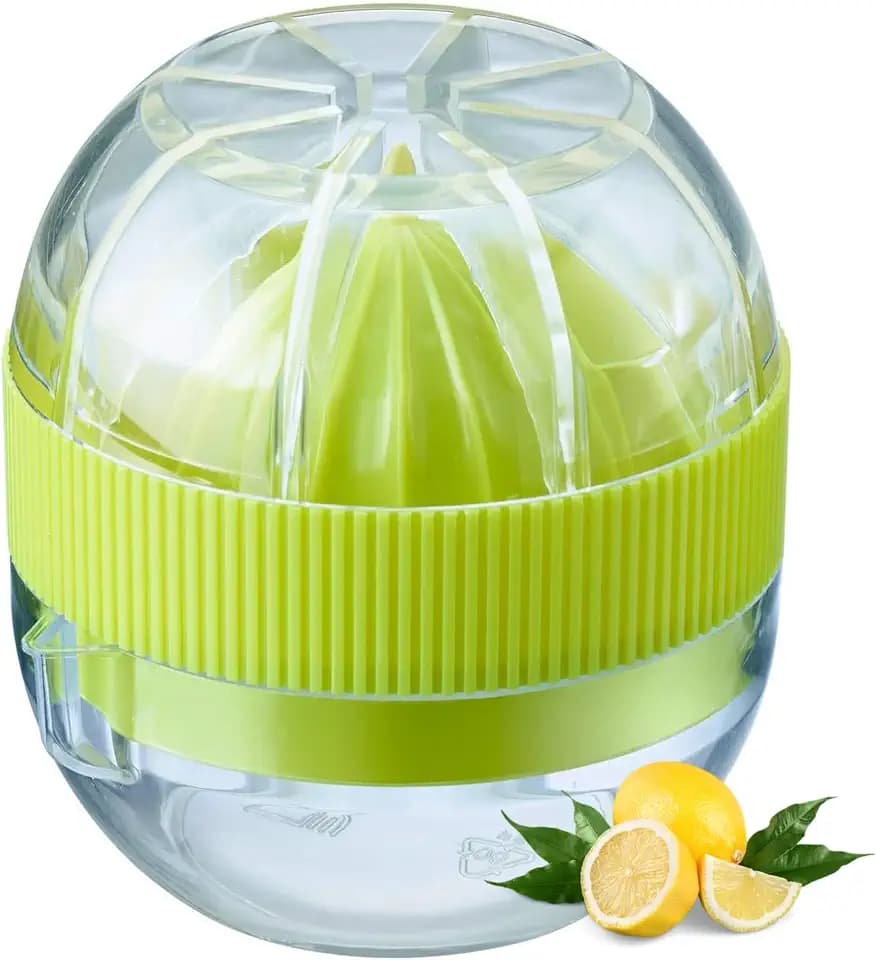 Westmark Kleine Zitruspresse mit Behälter und Deckel, Durchmesser: 7,2 cm, Fassungsvermögen: 50 ml, Kunststoff, Fresh and Fruity, Transparent/Grün, 30932280