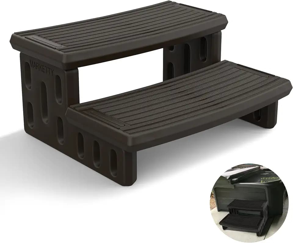 Hot Tub Steps, Non-Slip 2 Step Spa Stairs for Outdoor & Indoor, Gray