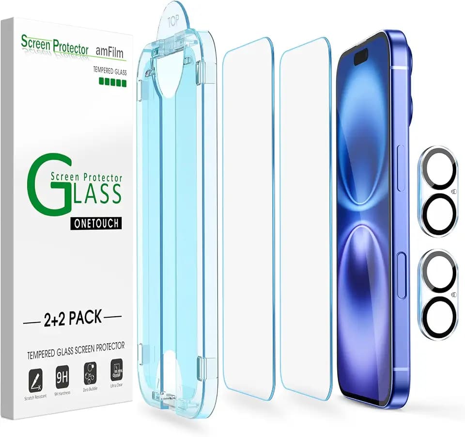 amFilm OneTouch for iPhone 16 Plus Screen Protector 6.7'' Tempered Glass