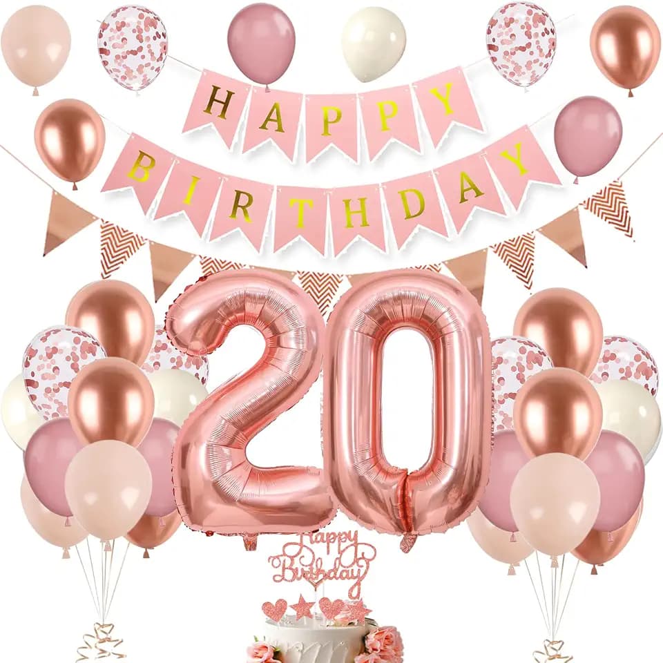 20. Geburtstag Deko Roségold, Luftballon 20. Geburtstags, Geburtstagsdeko 20 Jahr, Mädchen 20 jahre Geburtstags Deko-Set, Zahl 20 Luftballons Tortendeko Roségold Weiß Ballons für Geburtstag Party Deko