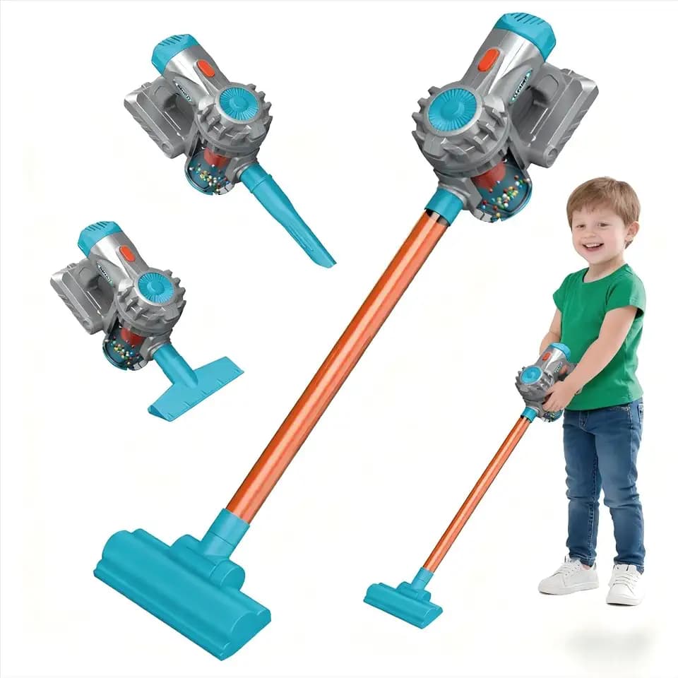 Kids Vacuum Toy that Really Works 3 in 1 Toy Vacuum Cleaner with Realistic Suction, Role Play STEM Educational for Girl Boy 3 Year Old (Blue)