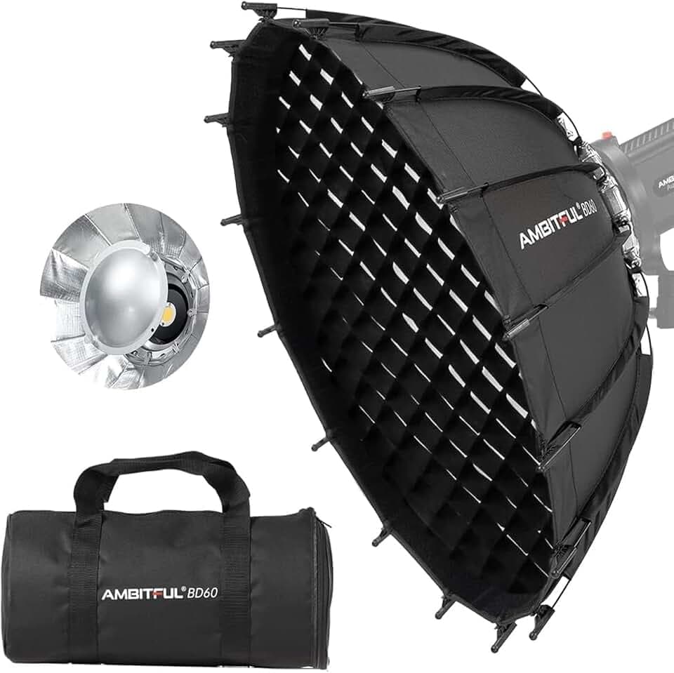 AMBITFUL 23.6''/ 60cm Studio Silver Wide Angle Beauty Dish Honeycomb Grid Bowens Mount for for Photography Studio Flash Head and Monolight