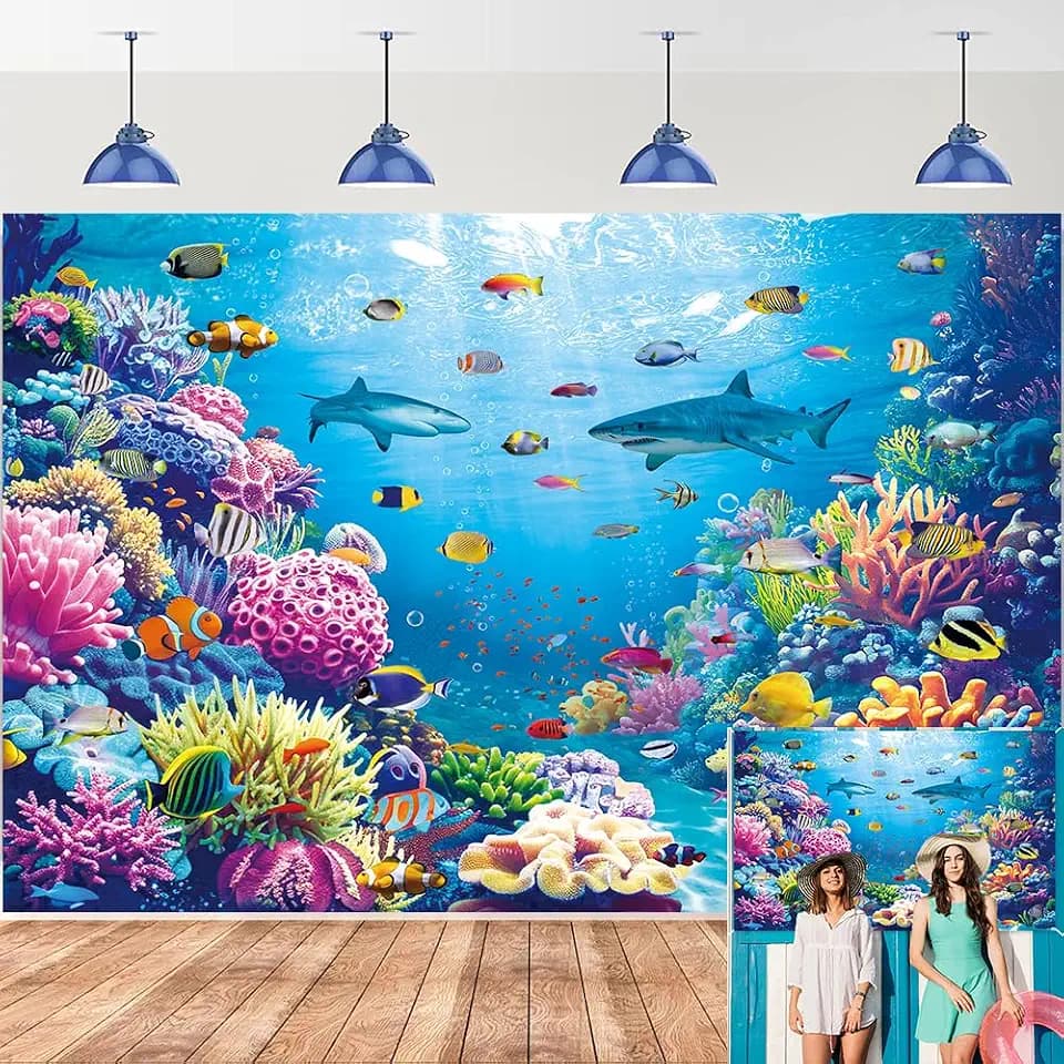 Under The Sea Backdrop Ocean Underwater World Tropical Fish Coral Summer Photography Background Aquarium Theme Baby Shower Birthday Party Decorations Banner Photo Props (7x5FT)