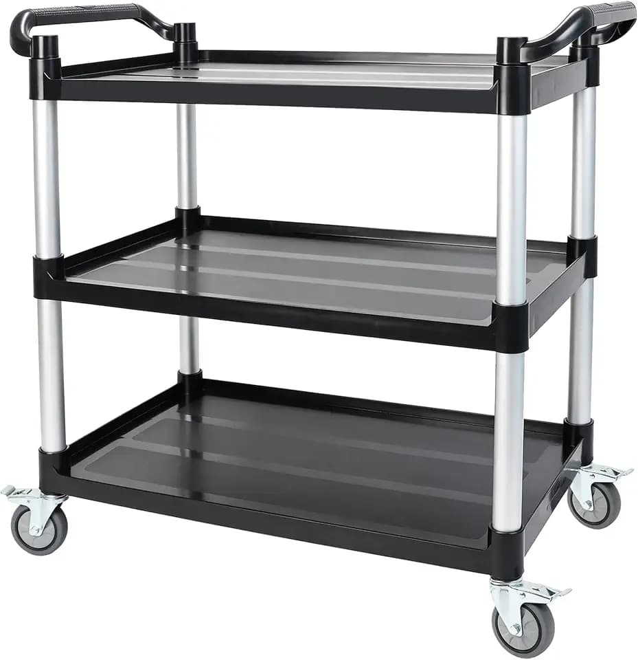3-Tier Heavy Duty Utility Cart with 4 Silent Lockable Wheels (Large)