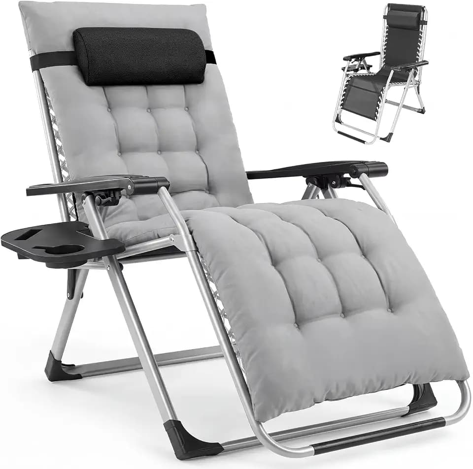 NEWBULIG Zero Gravity Chair, Folding Patio Recliner with Cup Holder Trays