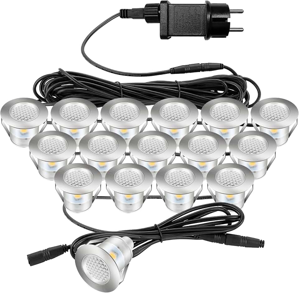 Auting led einbaustrahler außen, 16er Set bodeneinbaustrahler aussen Warmweiß IP67 wasserdicht led einbaustrahler für außen innen Küche, Garten Holzbrücke Pool Holzdeck,Treppen