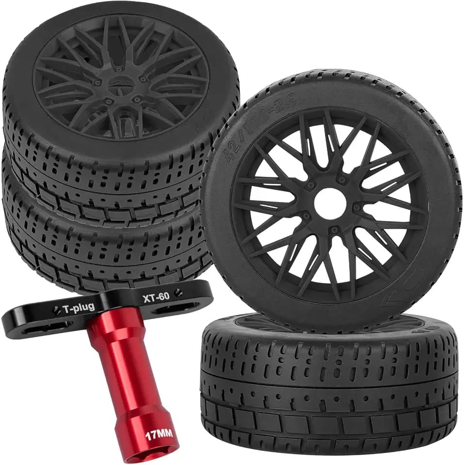 RC Tires Highway Tires for 1/8 Typhon 6s BLX,1/7 Infraction 6S BLX,Limitless RC Car,RC Wheels Set/Highway Wheel,Plastic Wheels,Black
