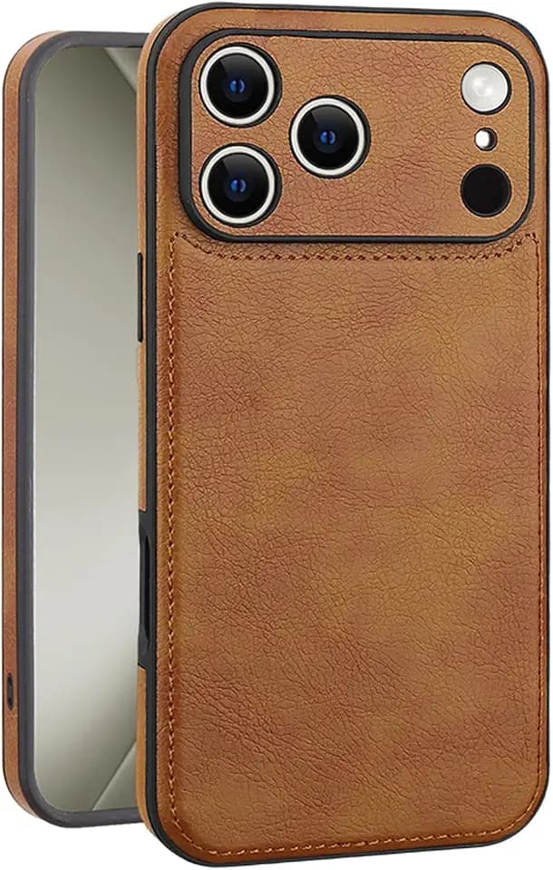 für iPhone 17 Pro Max Hülle Leder, Vintage Klassisches PU-Leder Luxus Business Kamera Rahmenschutz Hülle, Weiche rutschfeste Griff Anti-Kratzer Stoßfeste Hülle für iPhone 17 Pro Max(Braun)