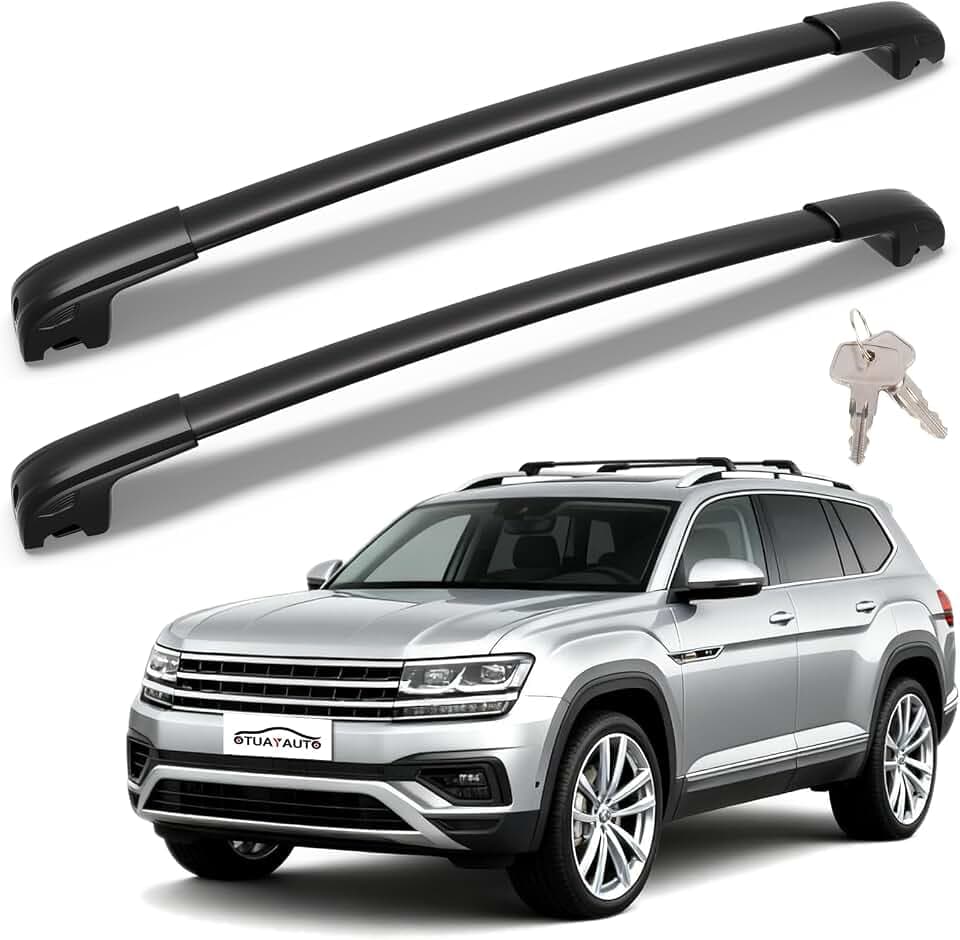 OTUAYAUTO Lockable Roof Rack Cross Bars - Compatible with Volkswagen VW Tiguan 2018-2024 (Not for Limited) & Taos 2022-2025, Aluminum 220lbs Crossbars for Luggage Racks Bike Kayak Snowboard Cargo Bars