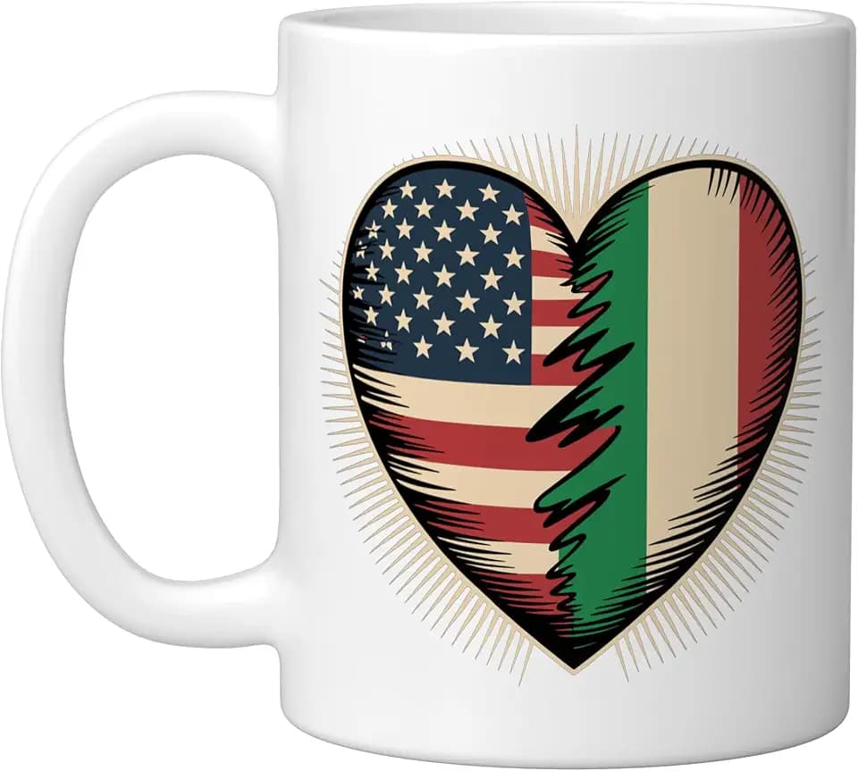 Half American Italian Roots USA Italy America Ceramic Mug, White, 11oz