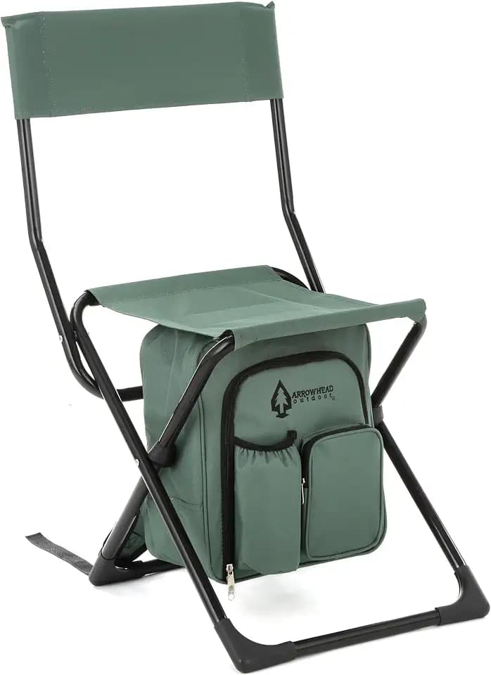 ARROWHEAD OUTDOOR 3-in-1 Compact Fishing Chair Backpack Stool & Insulated Cooler, w/Bottle Holder & Storage Bag, External Pockets, Backrest