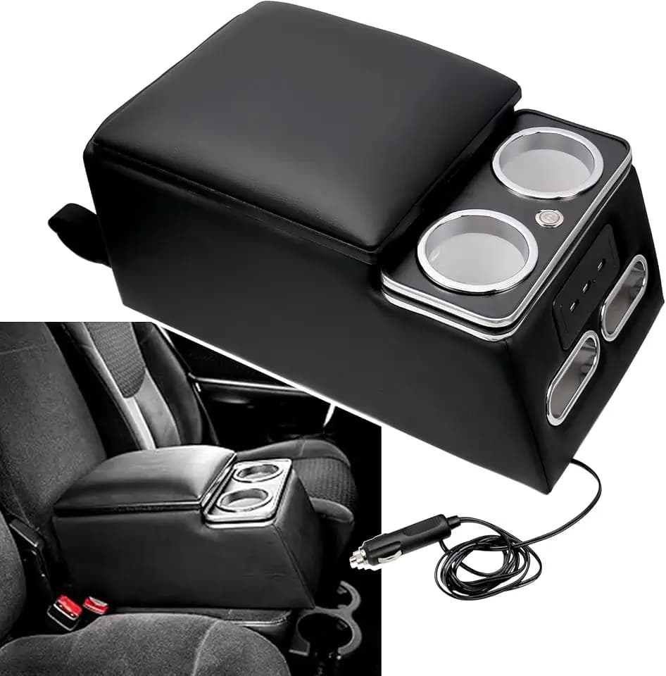 Black Universal Truck Center Console Organizer with LED USB