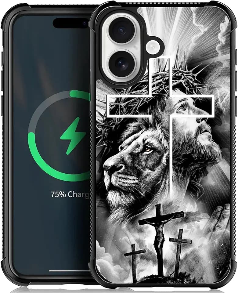 for iPhone 17 Case | Compatible with MagSafe | Classic Slim Cover Design | Lion Jesus Cross